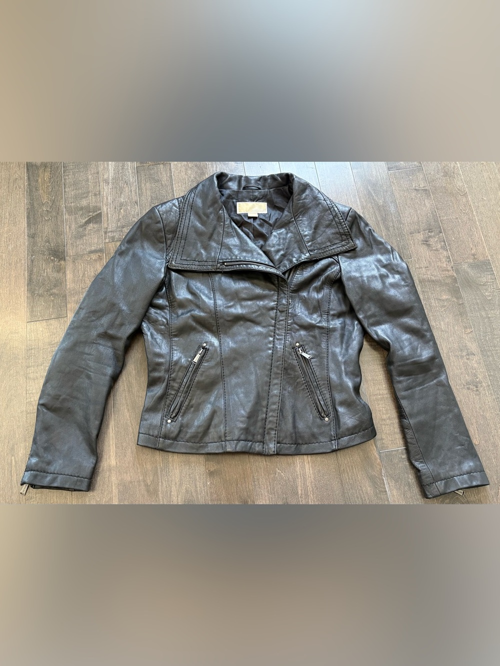 Michael Kors Genuine Leather Black Moto Jacket size M